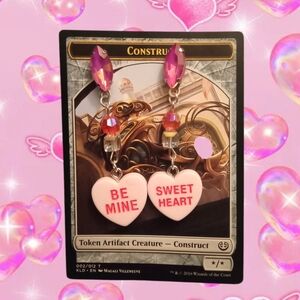 Pink Heart Earrings with Be Mine and Sweet Heart Charms